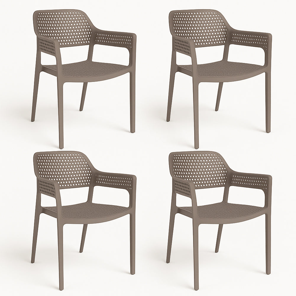 Set 4 Sedie Ergonomiche in Polipropilene Tortora con Schienale e Seduta Forati