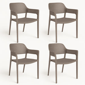 Set 4 Sedie Ergonomiche in Polipropilene Tortora con Schienale e Seduta Forati