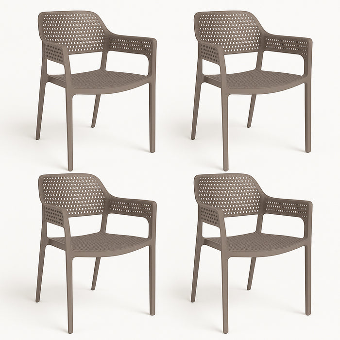 Set 4 Sedie Ergonomiche in Polipropilene Tortora con Schienale e Seduta Forati