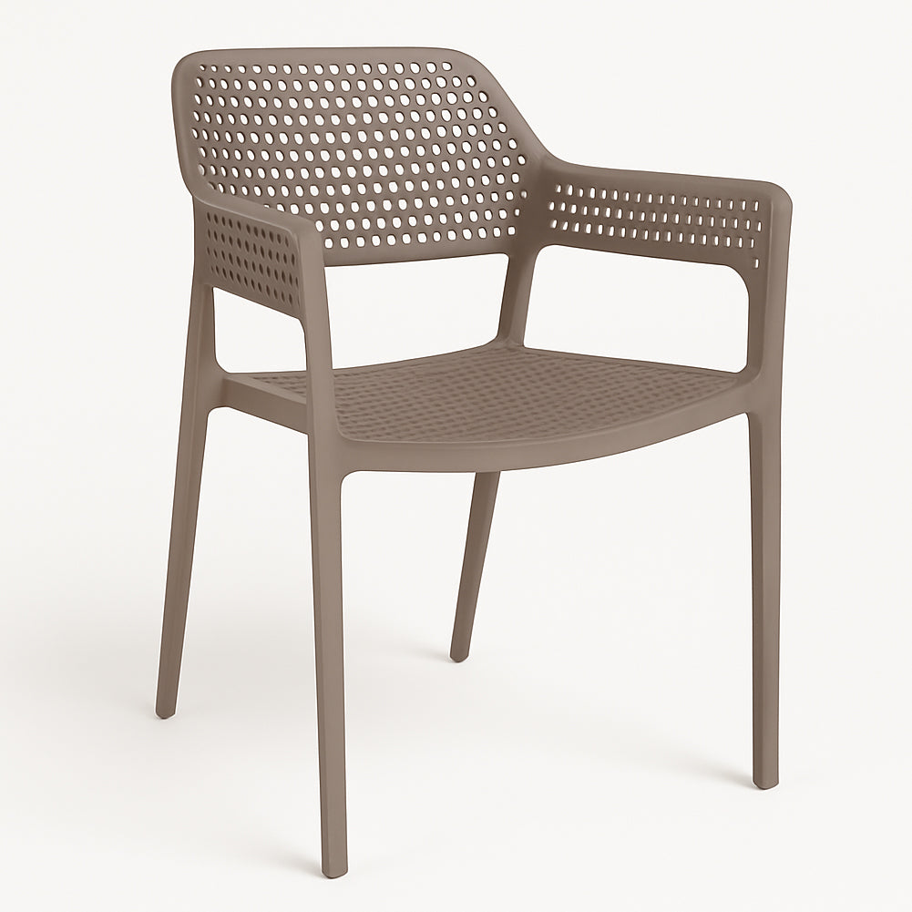 Set 4 Sedie Ergonomiche in Polipropilene Tortora con Schienale e Seduta Forati