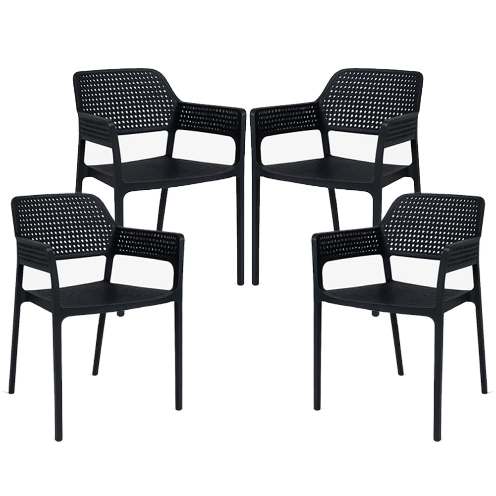 Set 4 Sedie Ergonomiche in Polipropilene Nero con Schienale e Seduta Forati