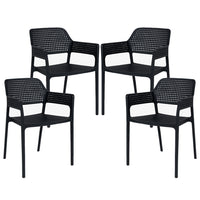 Set 4 Sedie Ergonomiche in Polipropilene Nero con Schienale e Seduta Forati