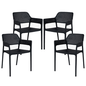 Set 4 Sedie Ergonomiche in Polipropilene Nero con Schienale e Seduta Forati