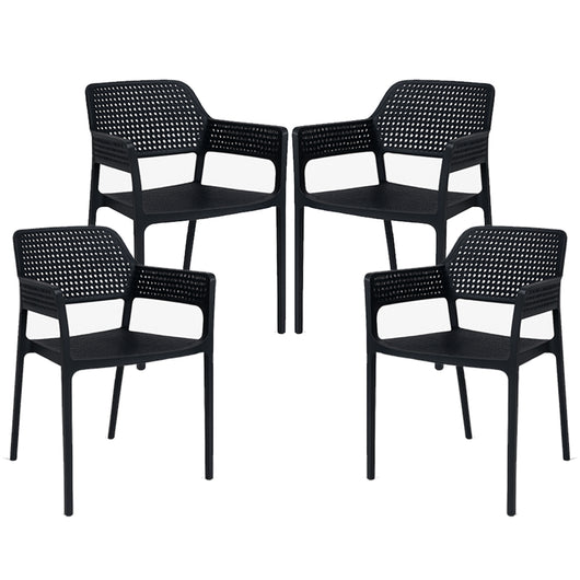 Set 4 Sedie Ergonomiche in Polipropilene Nero con Schienale e Seduta Forati