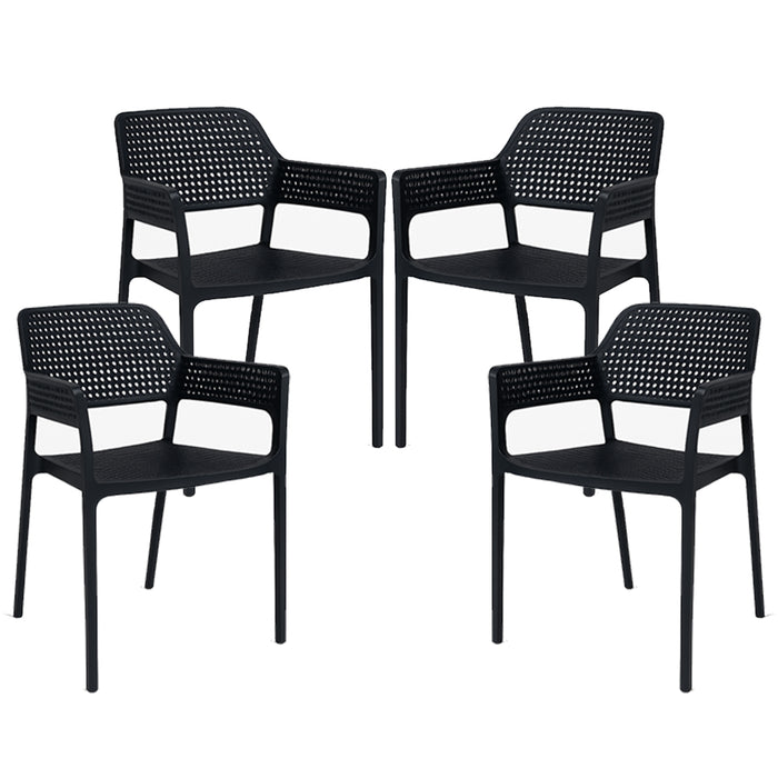 Set 4 Sedie Ergonomiche in Polipropilene Nero con Schienale e Seduta Forati