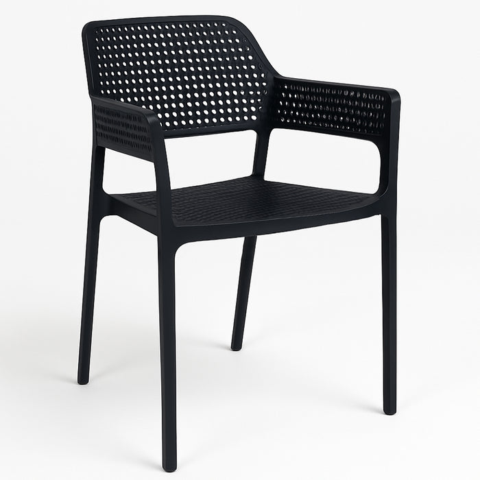 Set 4 Sedie Ergonomiche in Polipropilene Nero con Schienale e Seduta Forati