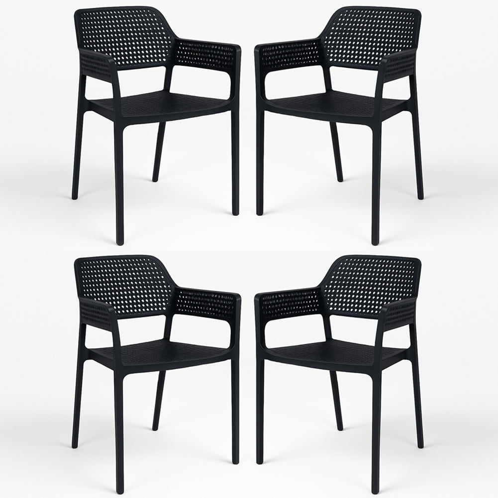 Set 4 Sedie Ergonomiche in Polipropilene Nero con Schienale e Seduta Forati