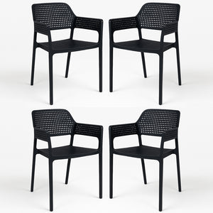 Set 4 Sedie Ergonomiche in Polipropilene Nero con Schienale e Seduta Forati