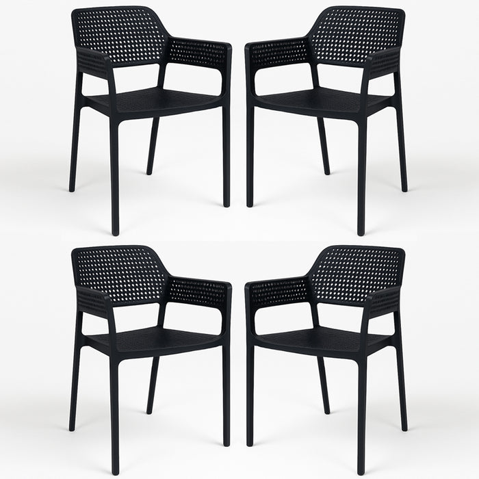 Set 4 Sedie Ergonomiche in Polipropilene Nero con Schienale e Seduta Forati