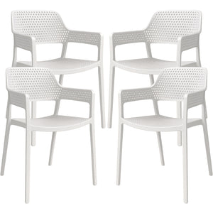 Set 4 Sedie Ergonomiche in Polipropilene Bianco con Schienale e Seduta Forati