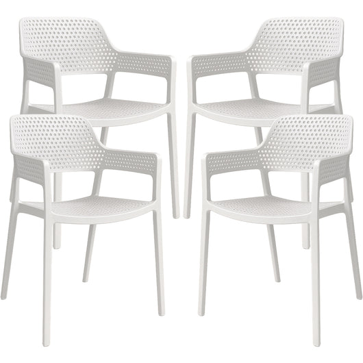 Set 4 Sedie Ergonomiche in Polipropilene Bianco con Schienale e Seduta Forati