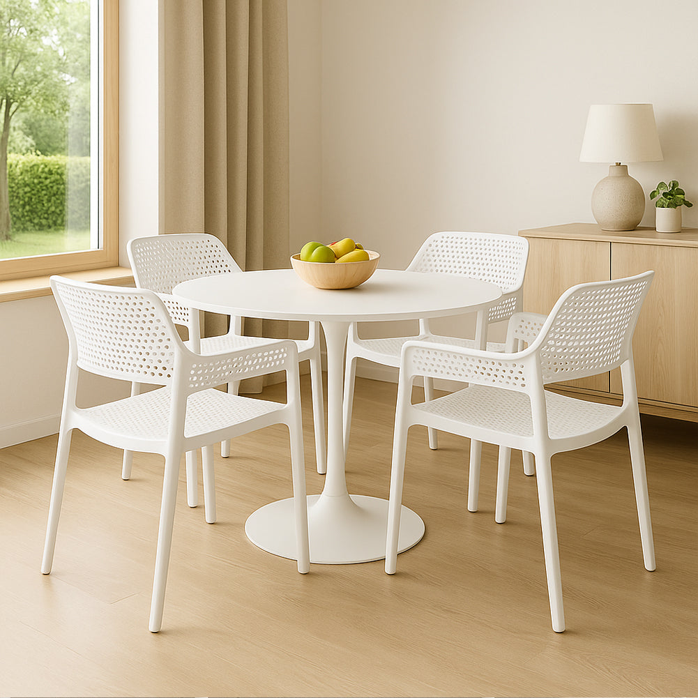 Set 4 Sedie Ergonomiche in Polipropilene Bianco con Schienale e Seduta Forati