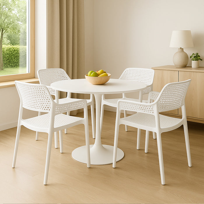 Set 4 Sedie Ergonomiche in Polipropilene Bianco con Schienale e Seduta Forati