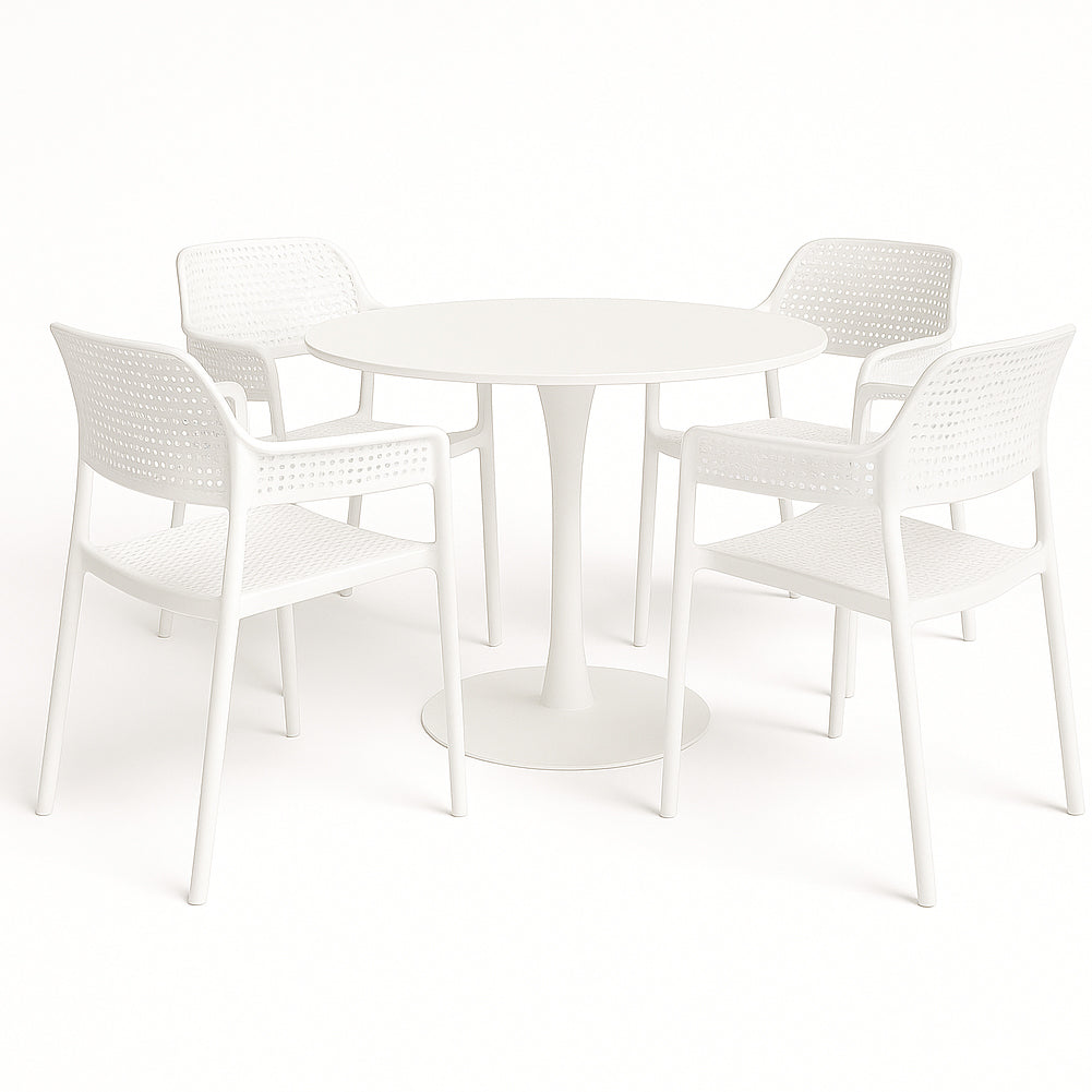 Set 4 Sedie Ergonomiche in Polipropilene Bianco con Schienale e Seduta Forati