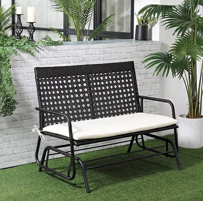 Panchina a Dondolo 2Posti in Rattan per Esterno Giardino con Struttura in Acciaio