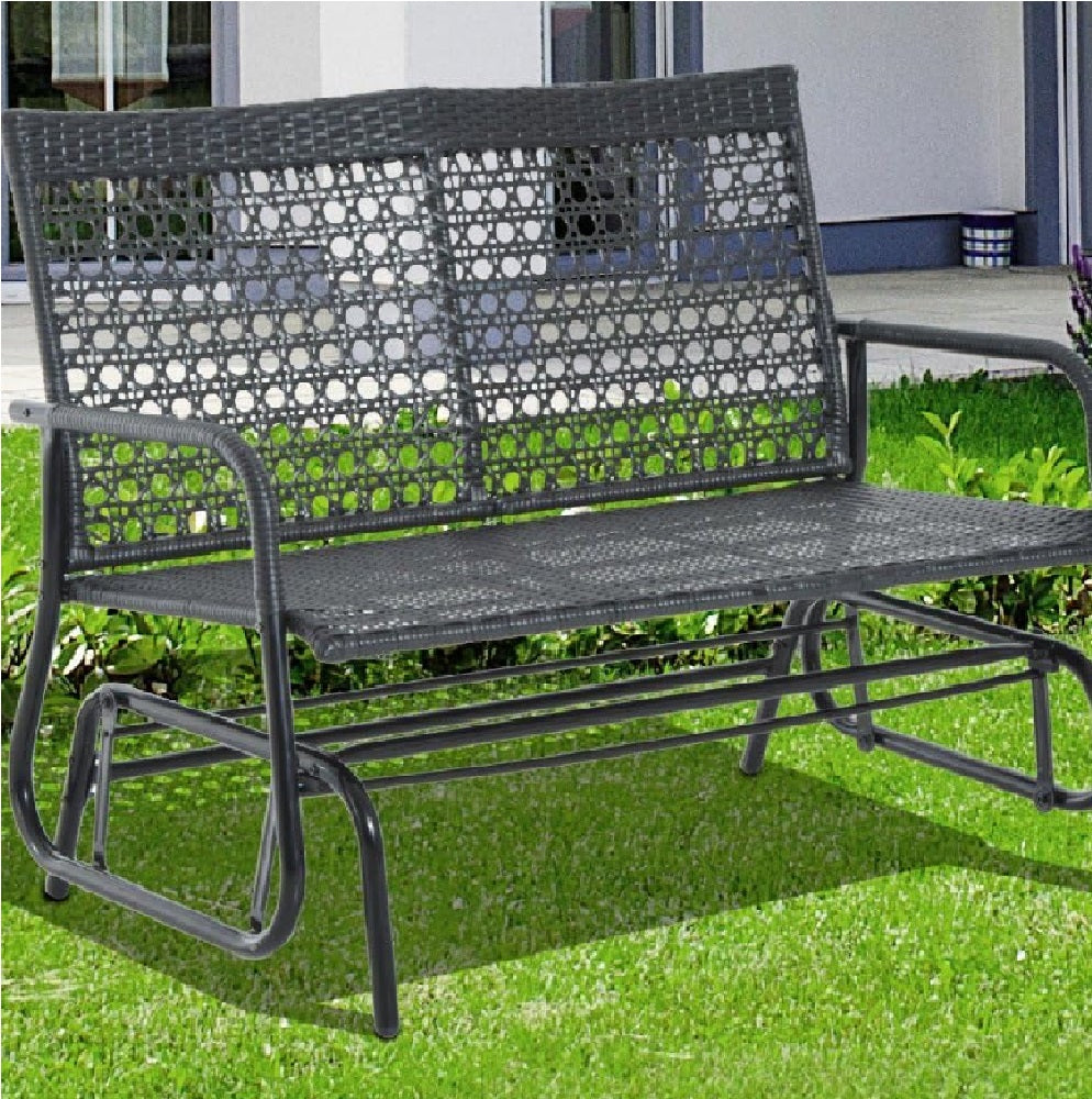 Panchina a Dondolo 2Posti in Rattan per Esterno Giardino con Struttura in Acciaio