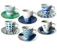 MA MAISON SET 6 TAZZINE DA CAFFÈ CON PIATTINO FANTASIA CON LE TONALITÀ DEL CELESTE