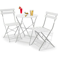 Set 3 Pezzi Giardino Tavolo con 2 Sedie Bistrot Bianco Pieghevole Modello Parigi