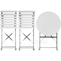 Set 3 Pezzi Giardino Tavolo con 2 Sedie Bistrot Bianco Pieghevole Modello Parigi