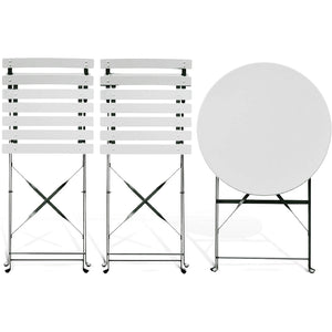 Set 3 Pezzi Giardino Tavolo con 2 Sedie Bistrot Bianco Pieghevole Modello Parigi