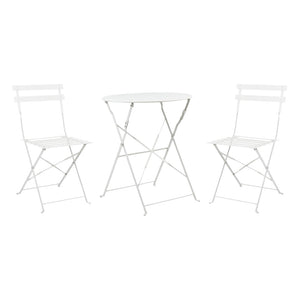 Set 3 Pezzi Giardino Tavolo con 2 Sedie Bistrot Bianco Pieghevole Modello Parigi