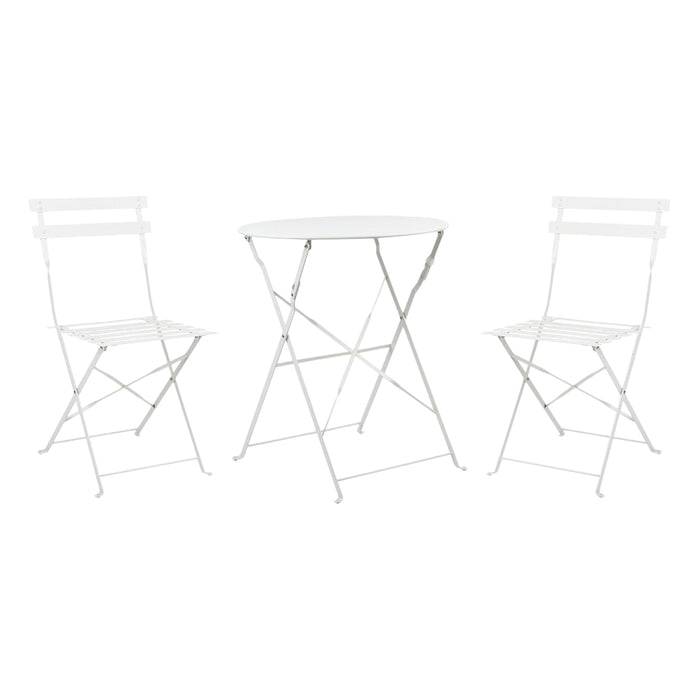 Set 3 Pezzi Giardino Tavolo con 2 Sedie Bistrot Bianco Pieghevole Modello Parigi