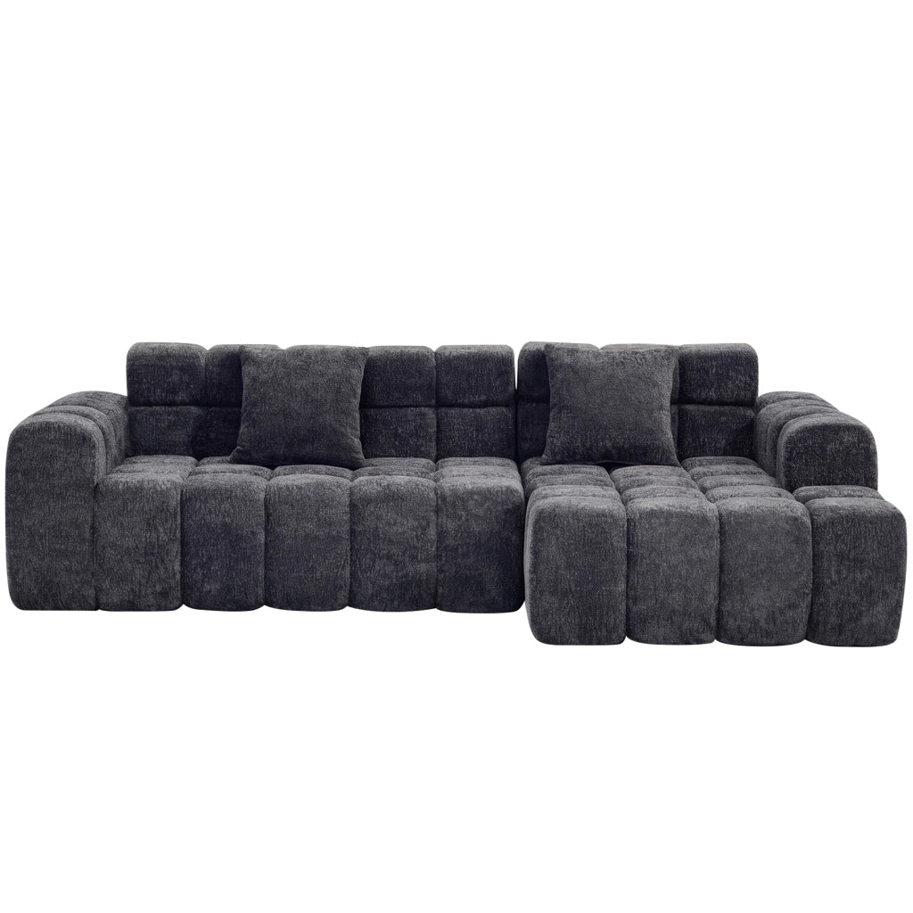 Divano angolare convertibile a L; stile moderno; nero e grigio