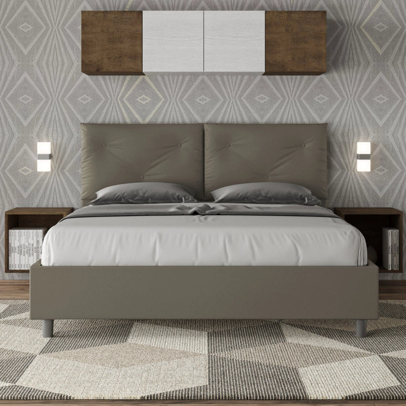 Letto imbottito Matrimoniale 160x210 cm Appia - Similpelle,Cappuccino,Contenitore