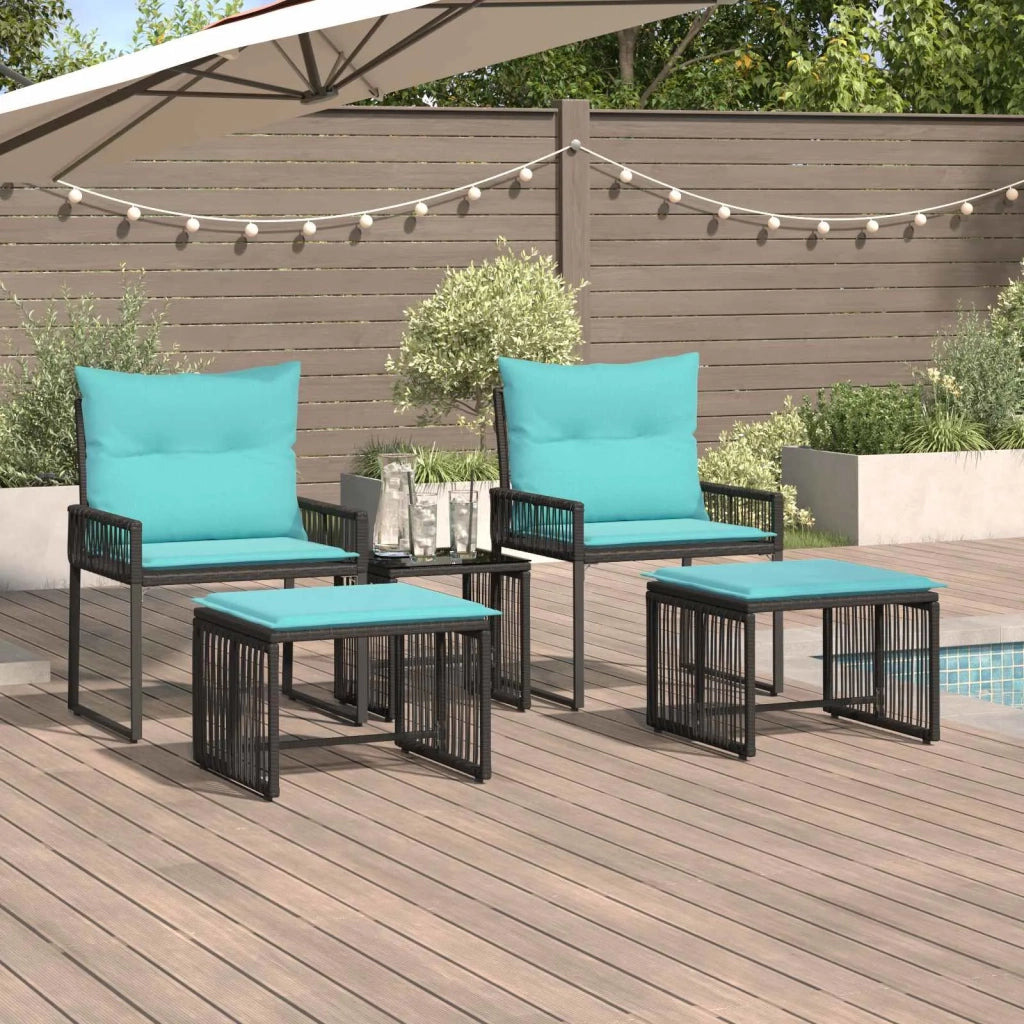 Set di Mobili da Esterno 11 pcs Nero e Turchese polyrattan