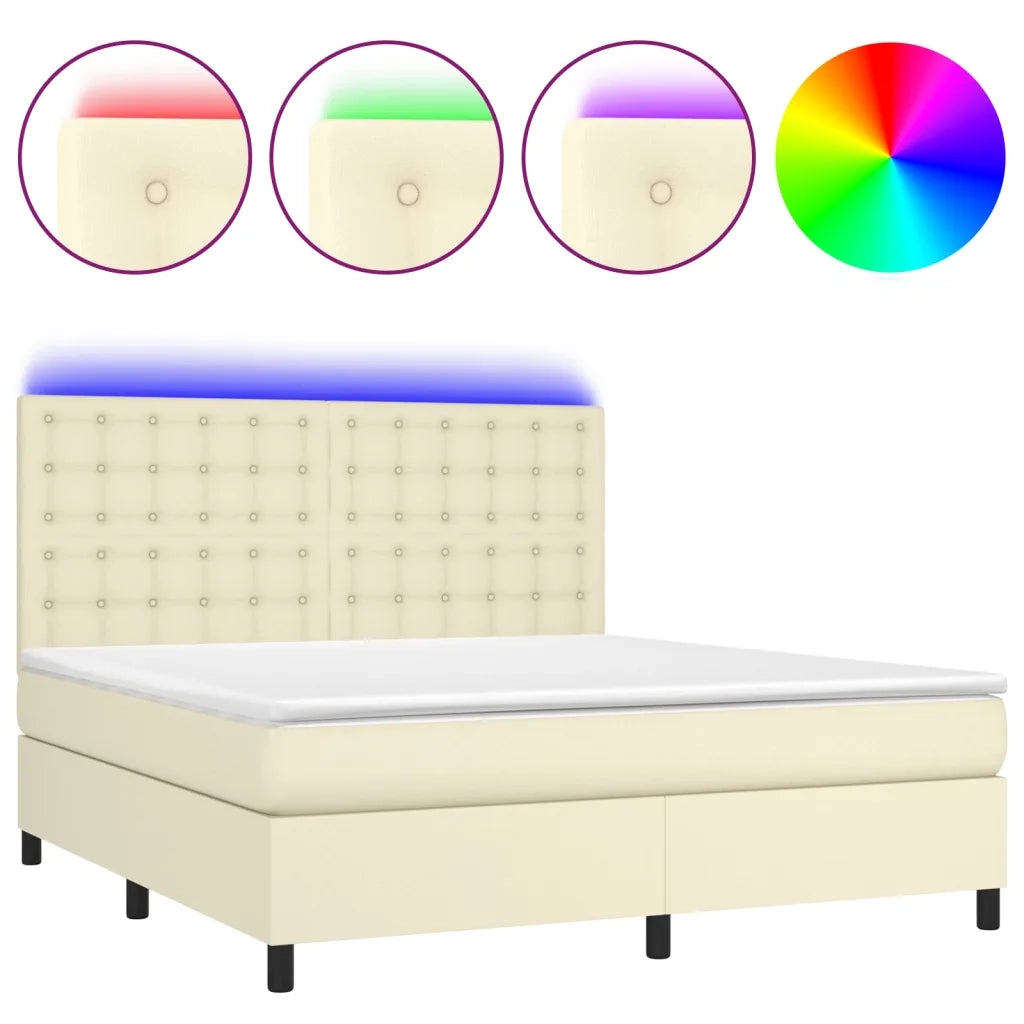 Giroletto a Molle con Materasso e LED Crema 160x200 cm 3135953