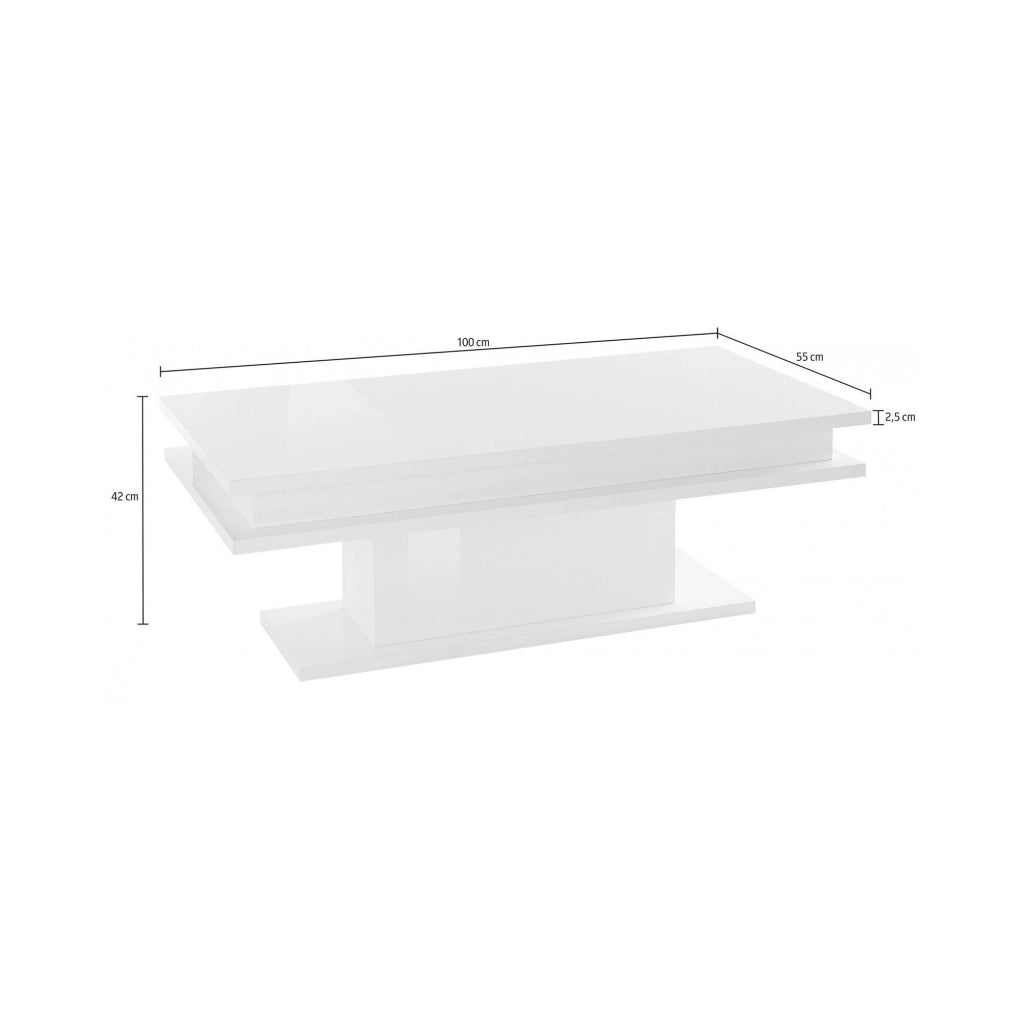 Tavolino da Aboronzi, Made in Italy, Tavolo basso da salotto portariviste, cm 100x55h42, Bianco lucido