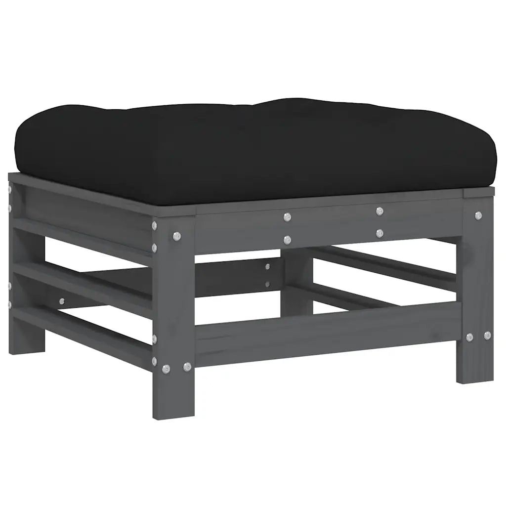 Poggiapiedi Giardino con Cuscini 2pz Legno Massello Pino Grigio 825697