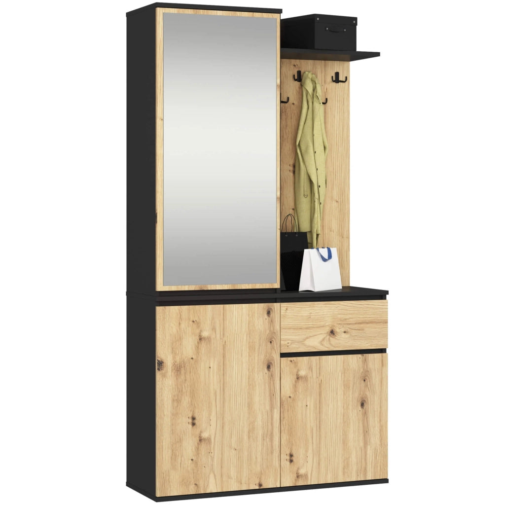 Scarpiera ingresso con appendiabiti ENTRO AKORD Nero, Quarcia Artisan 95x183x35 cm