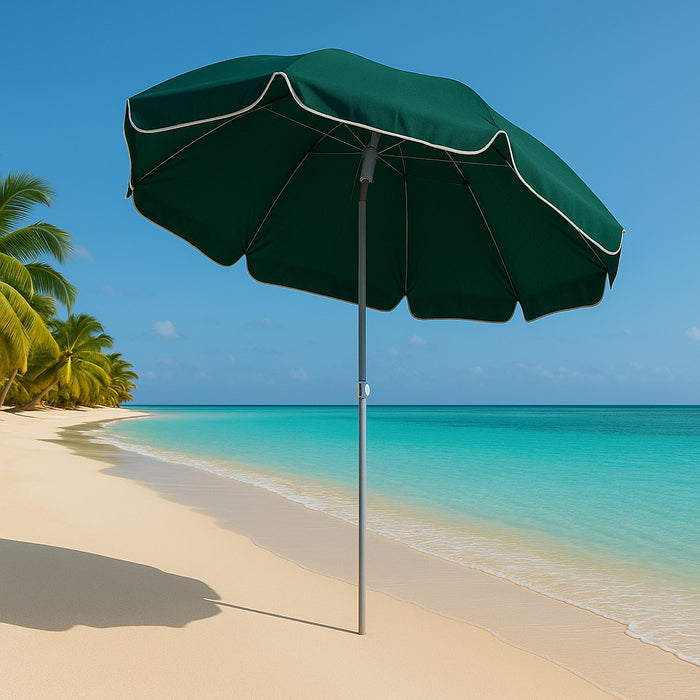 Ombrellone da Mare 200 cm Verde con Palo in Alluminio 8 Ribs e Borsa Trasporto