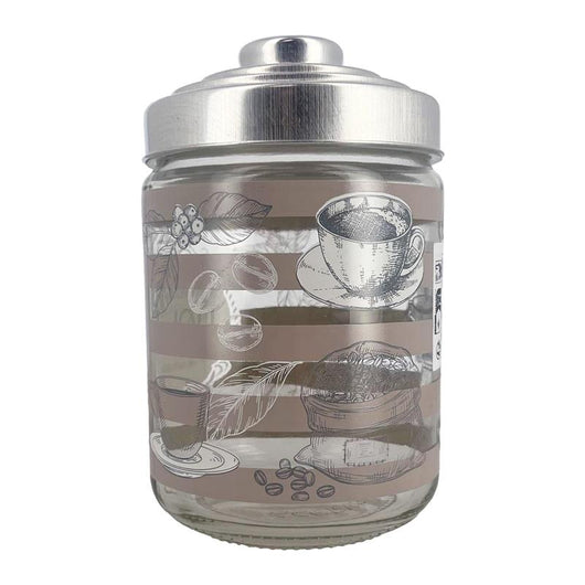 SET 3 BARATTOLI HOME IN VETRO CON FANTASIA IN COLORAZIONE TORTORA E TAPPO 800 CC