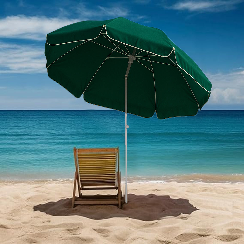 Ombrellone da Mare 200 cm Verde con Palo in Alluminio 8 Ribs e Borsa Trasporto