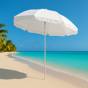 Ombrellone da Mare 200 cm Bianco con Palo in Alluminio 8 Ribs e Borsa Trasporto