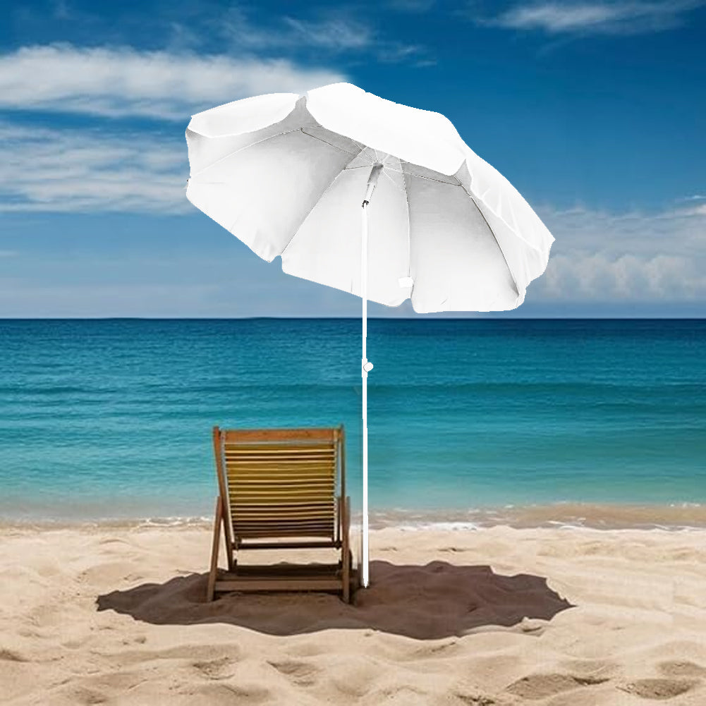 Ombrellone da Mare 200 cm Bianco con Palo in Alluminio 8 Ribs e Borsa Trasporto