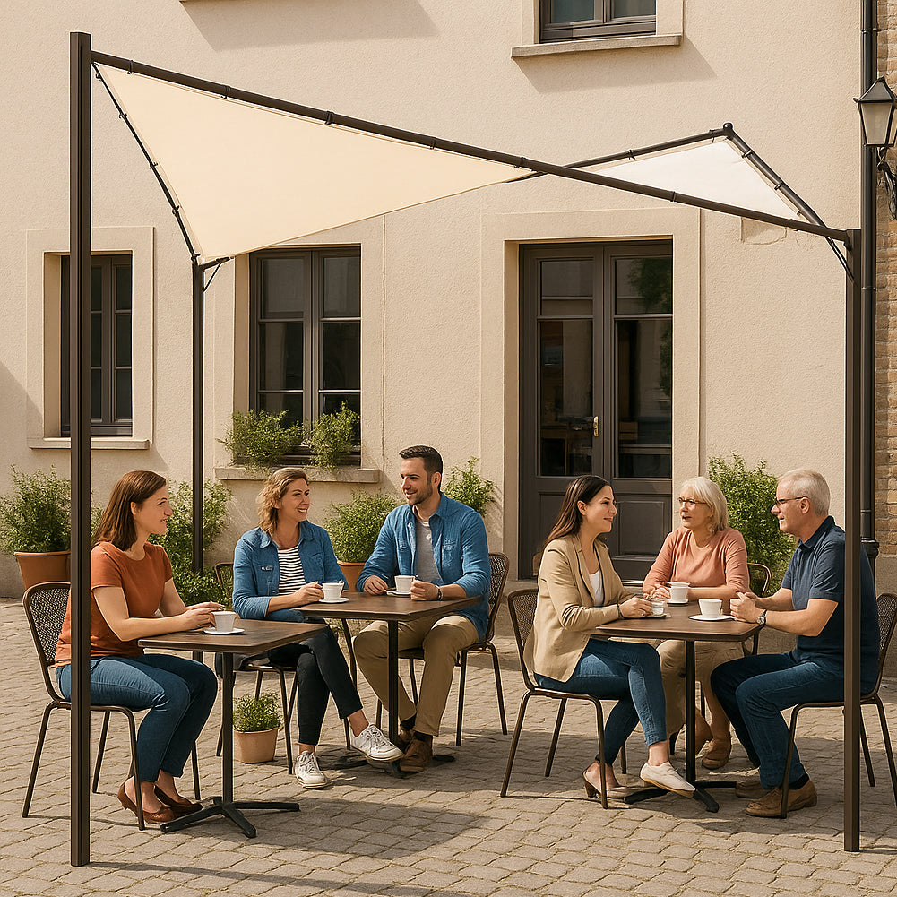 Gazebo a Vela da Giardino Esterno Bar 4x4 Metri Ecru Telo Copertura Farfalla