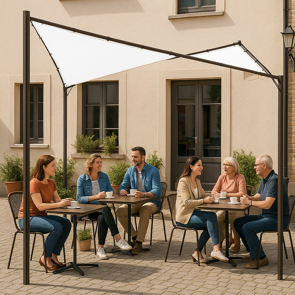 Gazebo a Vela da Giardino Esterno Bar 4x4 Metri Bianco Telo Copertura Farfalla