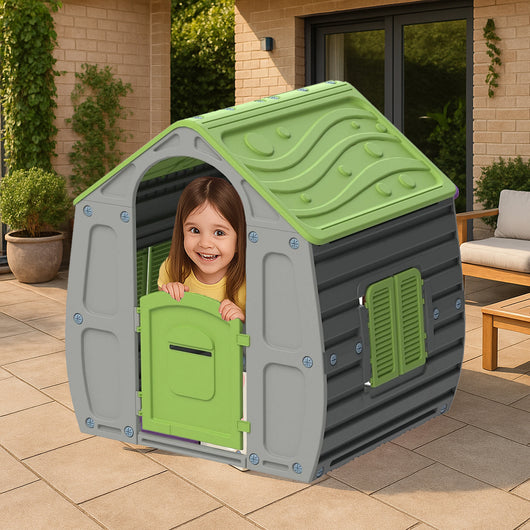 Casetta Casetta per Bambini in Plastica Verde per Interni e Esterni 102x90x109cm