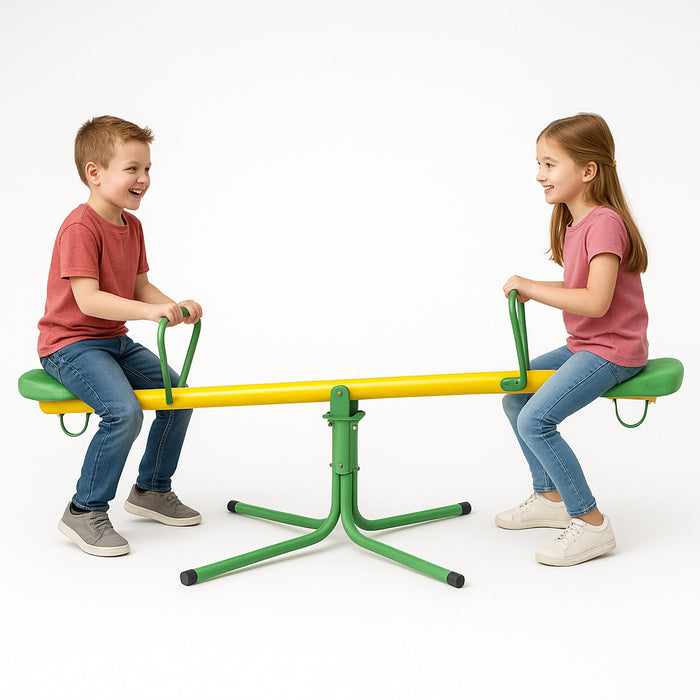 Altalena Basculante per Bambini Giallo e Verde in Metallo per Esterno Giardino