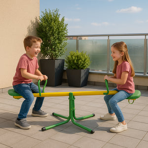 Altalena Basculante per Bambini Giallo e Verde in Metallo per Esterno Giardino