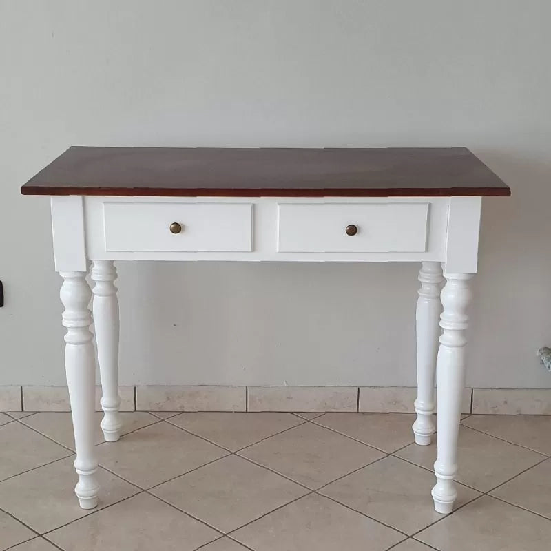 Scrivania 2 cassetti bicolore bianco noce tornita 105x55x78 - Mobili 2G