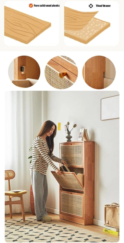 scarpiera Scarpiera in Rattan, Mobile da Ingresso in Legno Massello, Scarpiera Portaoggetti in Un Pezzo per Corridoio Interni Esterni, Scarpiera Organizzatore Ribaltabile per riporre Le Scarpe