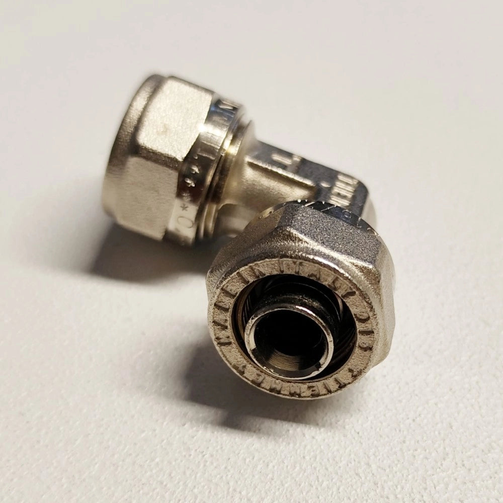 Raccordo 26x26mm curvo gomito doppio a stringere per tubo multistrato