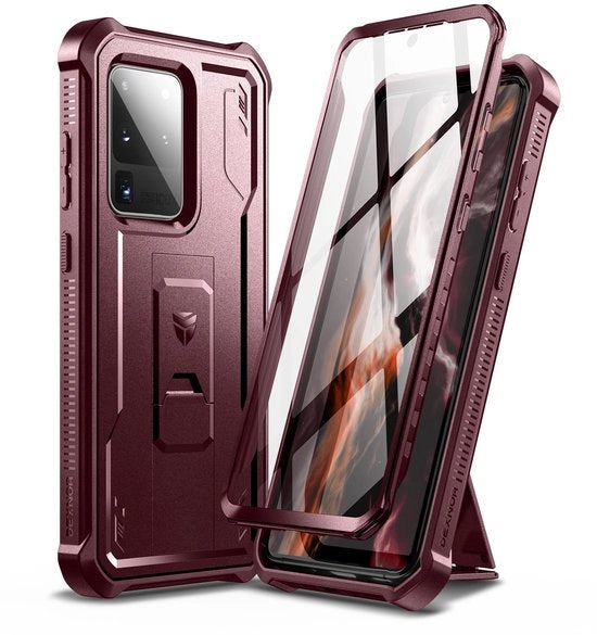 Compatibile con Samsung Galaxy S20 Ultra hoesa con schermo integrato Militare Classe 360 Full Body Shockproof Bumper Protezione con Stand - Rosso Magico
