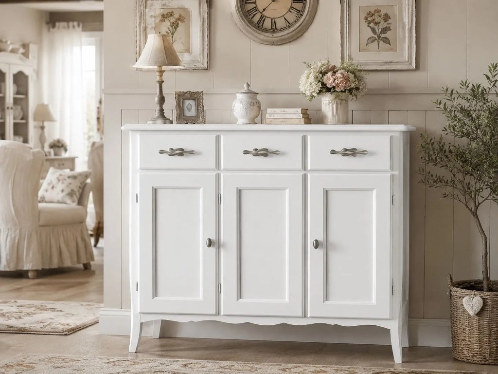Madia credenza shabby chic 3 ante 3 legno bianco l.105 p.42 h.101 - Mobili 2G