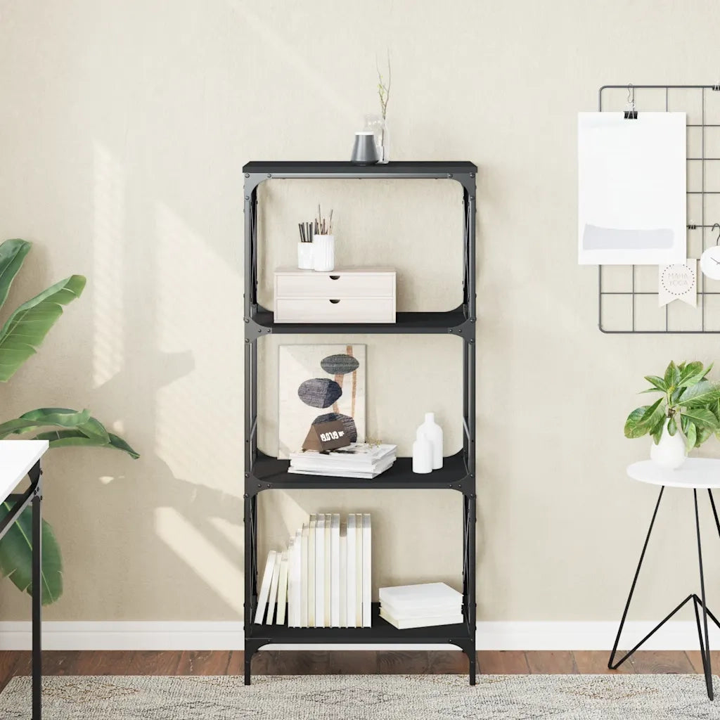 Libreria a 4 Ripiani-Scaffale per Libri-Mobile di Stoccaggio Nera 59x35x132 cm in Legno Multistrato