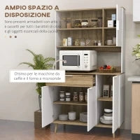 Credenza Cucina Alta Moderna con Armadietti e Cassetto, Mobile Dispensa con Ripiani regolabili, 98x39x180cm, Bianco e Legno| Aosom Italy